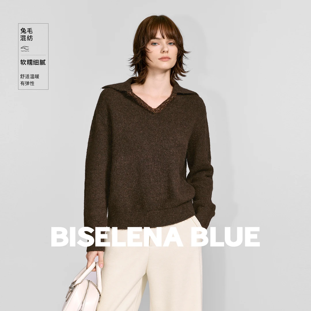 贝茜妮轻奢复古小香风V领羊毛衫女士2025年冬季新款宽松气质上衣