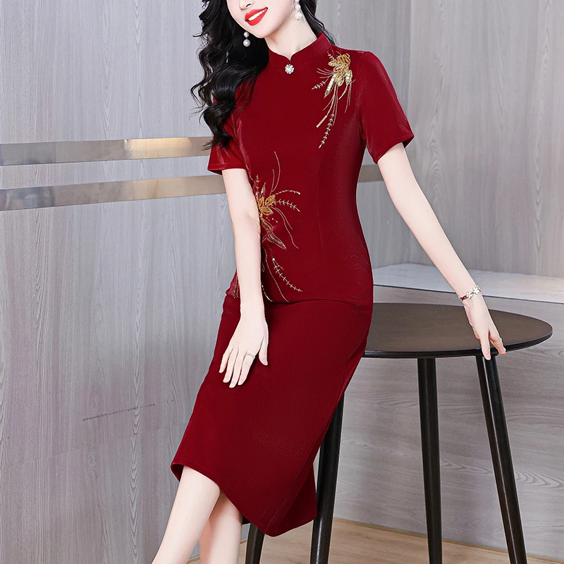 妈妈婚宴礼服年轻丈母娘气质高端喜婆婆婚礼连衣裙新中式旗袍喜服