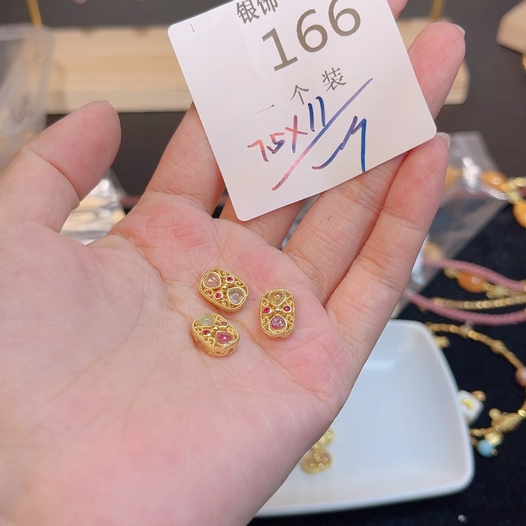 水晶珠宝半成品银S925镀金镶嵌166 。