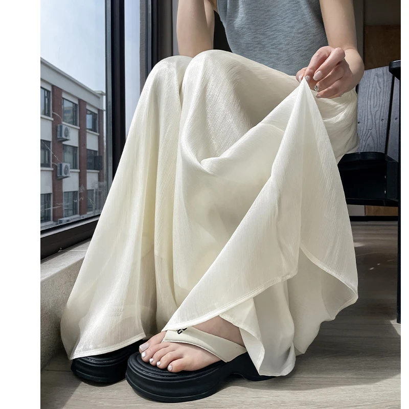 琉璃阔腿裙裤女夏季薄款2025新款流光纱垂感雪纺拖地休闲冰丝裙子