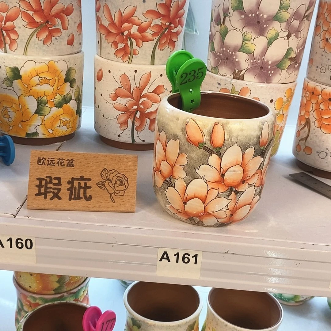紫砂花盆红陶手绘花盆