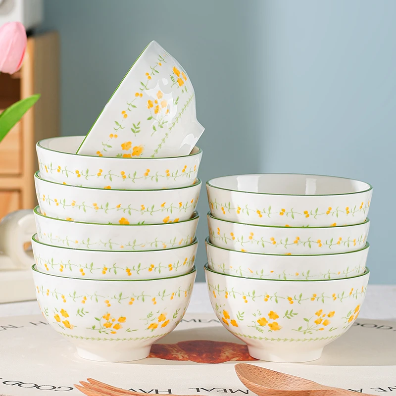 10个装吃饭碗家用陶瓷高颜值4.5英寸米饭碗釉下彩新款餐具创意碗