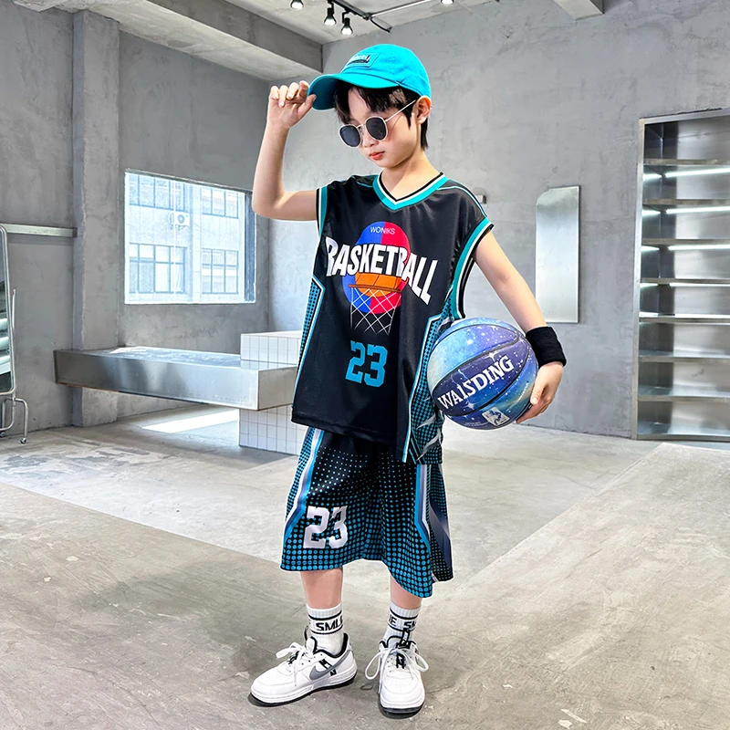 男童夏装无袖篮球服套装新款儿童运动背心速干WG3009