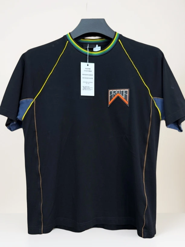 99新 Prada/普拉达 黄绿条纹logo圆领短袖/s/99新/工价9800/R775