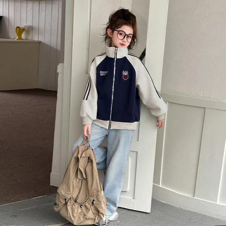 女童卫衣外套春秋2025新款大童女孩洋气时髦运动衣服女孩春季上衣