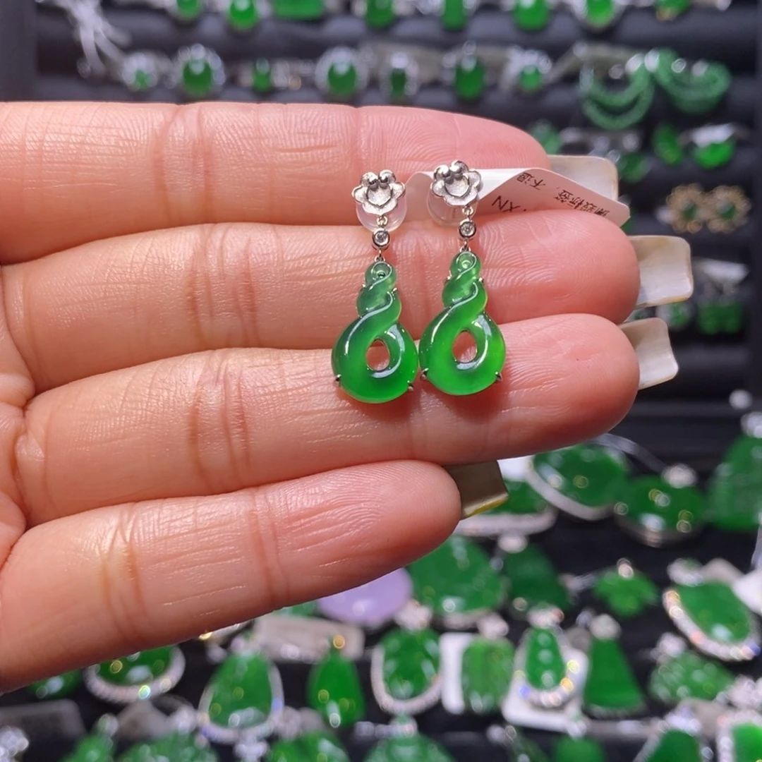 翡翠耳饰18K金镶嵌扭转乾坤耳钉