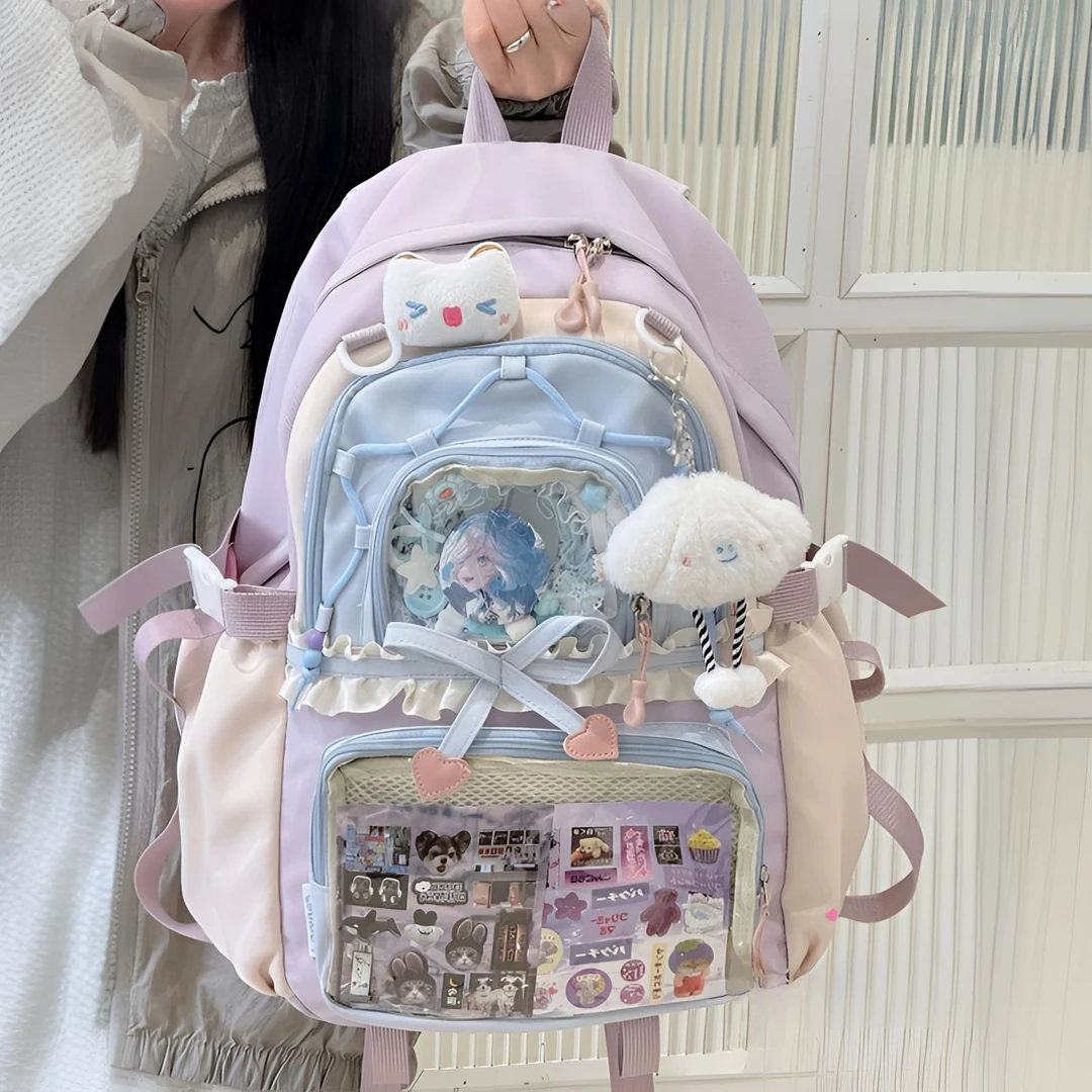 高颜值ins可爱少女书包初高中学生大容量双肩包女小学生减负背包