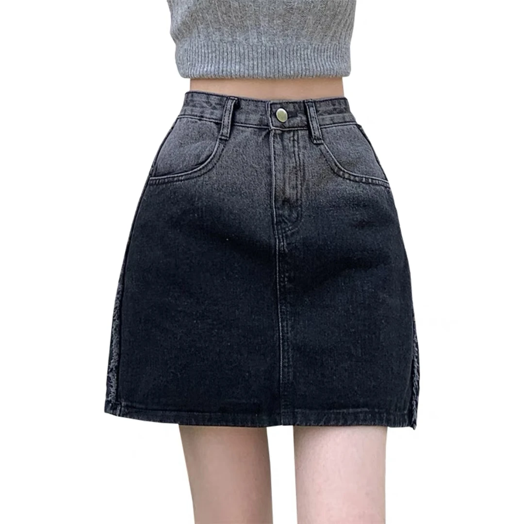 8890左尚尚2025年夏季新款高腰显瘦渐变色牛仔半身裙A字包臀短裙