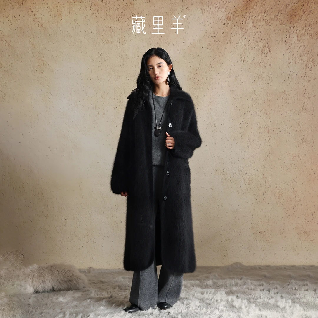 藏里羊【北美小动物毛毛】“踏雪东方”佟*娅同款加厚长款大衣M1206