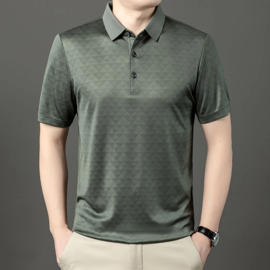 夏季高档男士短袖T恤夏凉感翻领polo衫半袖T含蚕丝免烫可机洗