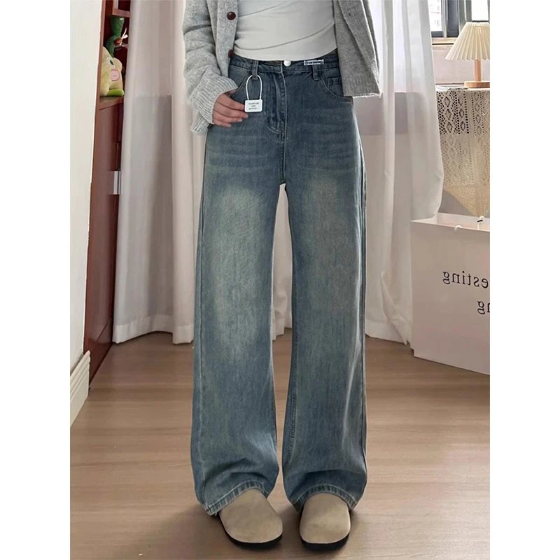 大码牛仔裤子女款胖mm显瘦小个子梨型身材微胖穿搭高腰宽松阔腿裤