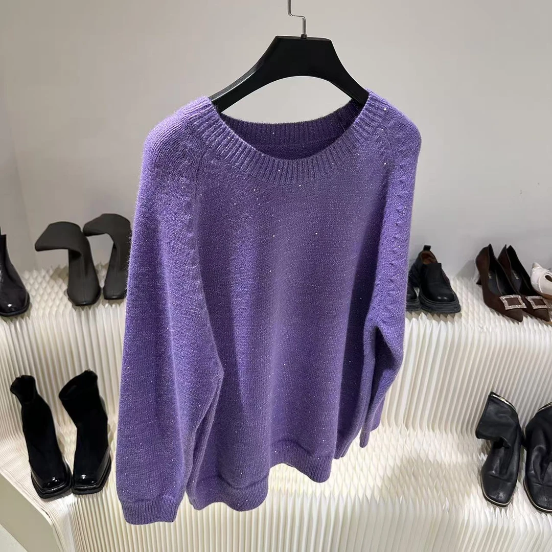 250881紫色时尚显瘦针织衫