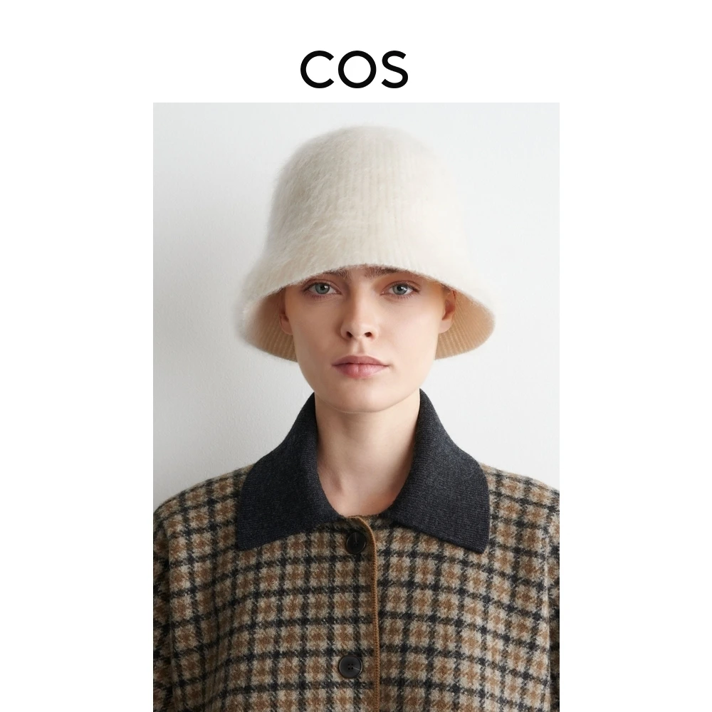 COS女士 混纺纹理渔夫帽米白色2025秋季新品1202935006