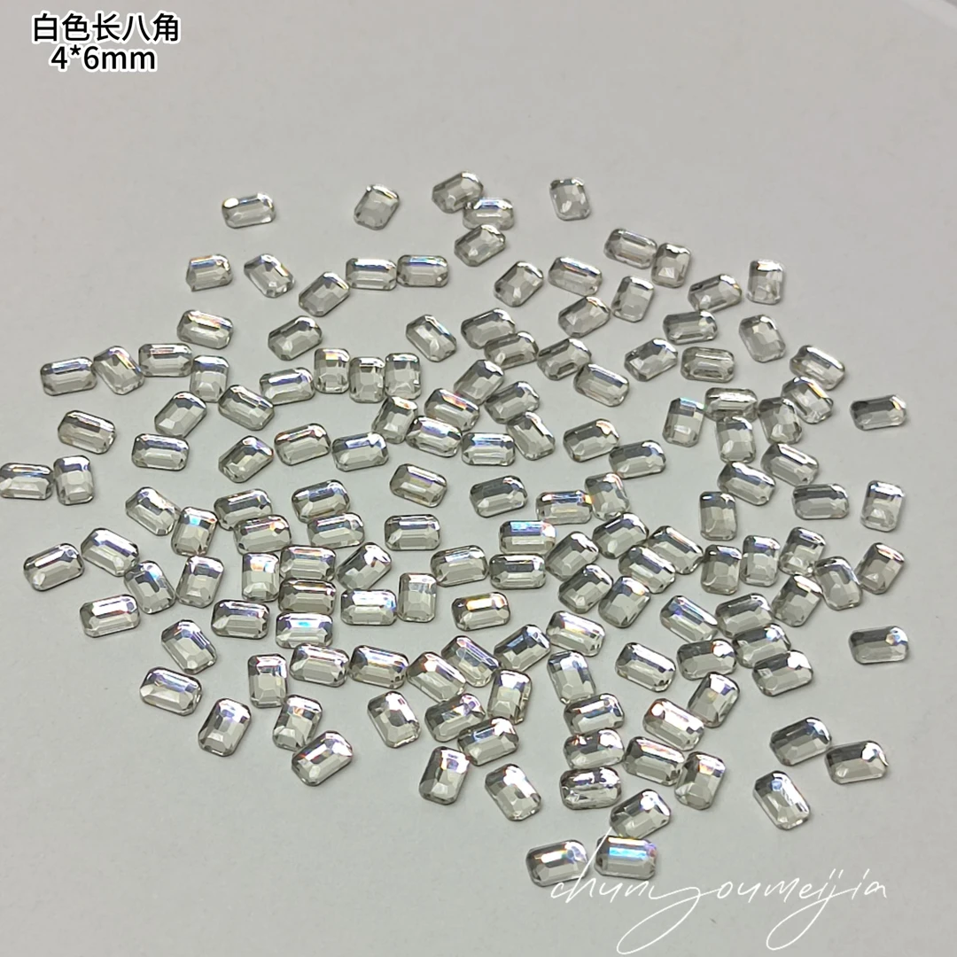 （50颗）美甲饰品新款加厚超闪白色平底高顶K9长八角美甲钻4*6mm