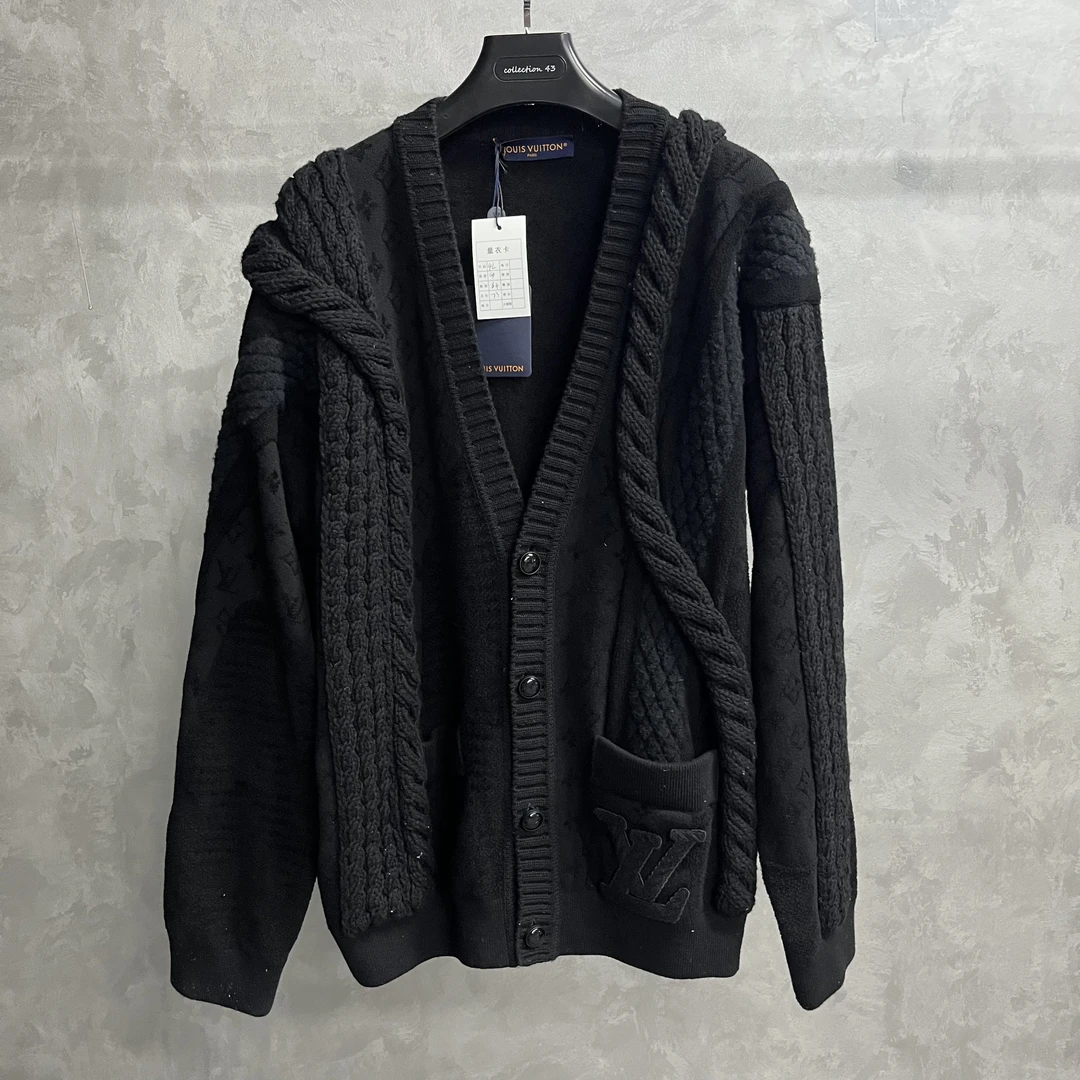 未使用 LouisVuitton/路易威登 黑色男士V领提花针织毛衣/4L
