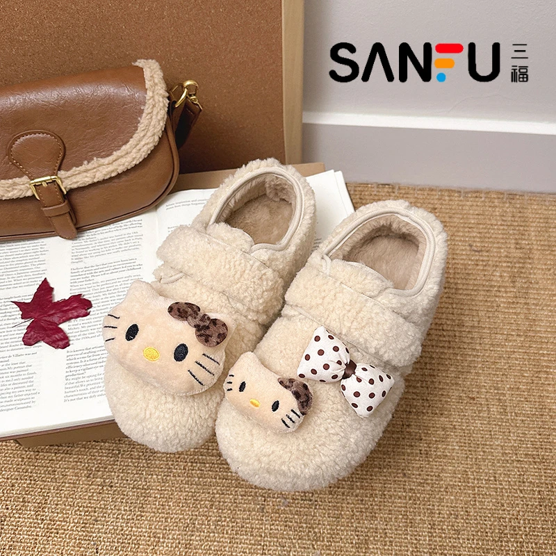 三福可爱kitty厚底包头毛毛鞋女2025年秋冬外穿保暖休闲勃肯棉鞋