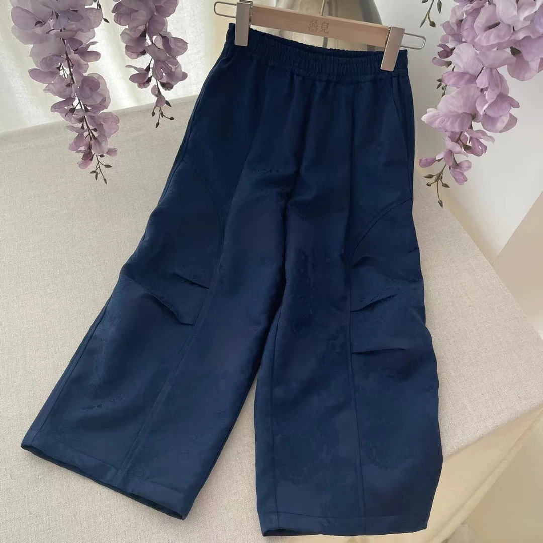【喜儿定制】早秋新款时尚百搭高级感蓝色奶奶裤汉服休闲中大童