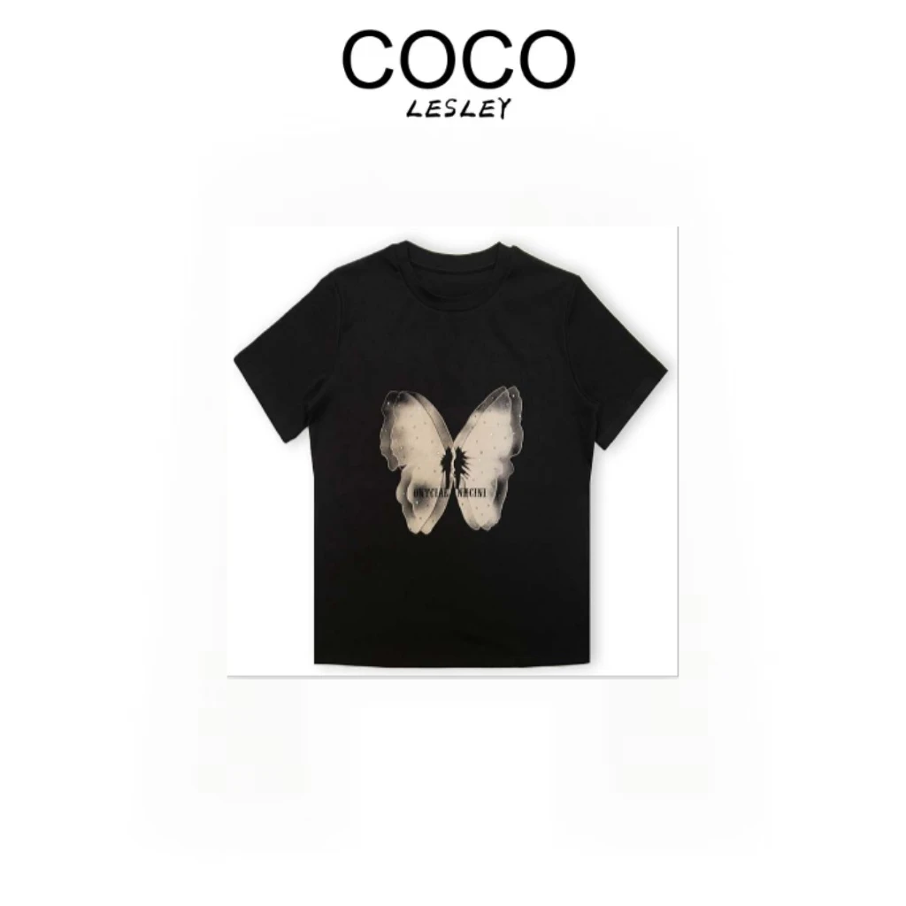 【COCO LESLEY】时尚百搭夏季休闲重工蝴蝶结亮钻圆领T恤5111