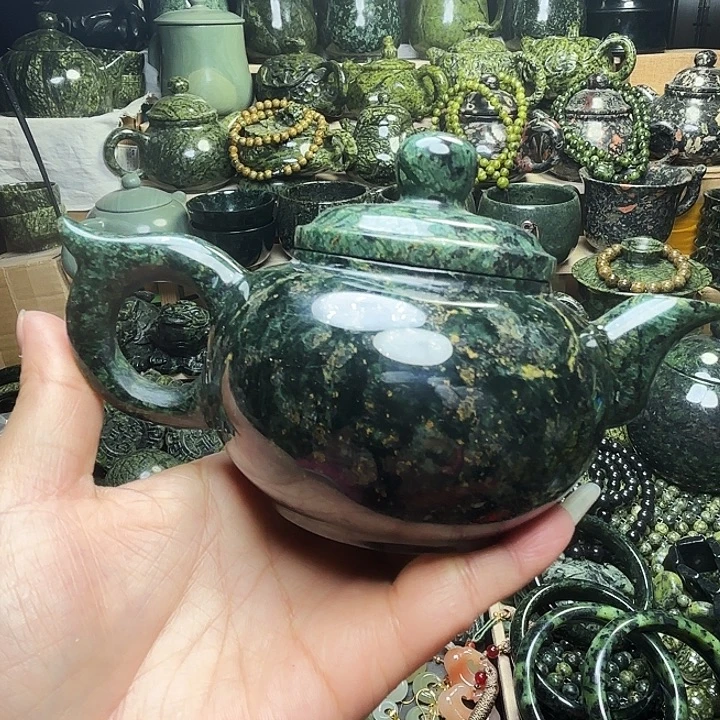 蛇纹石玉未镶嵌珠宝半成品藏玉药王石福利款茶壶