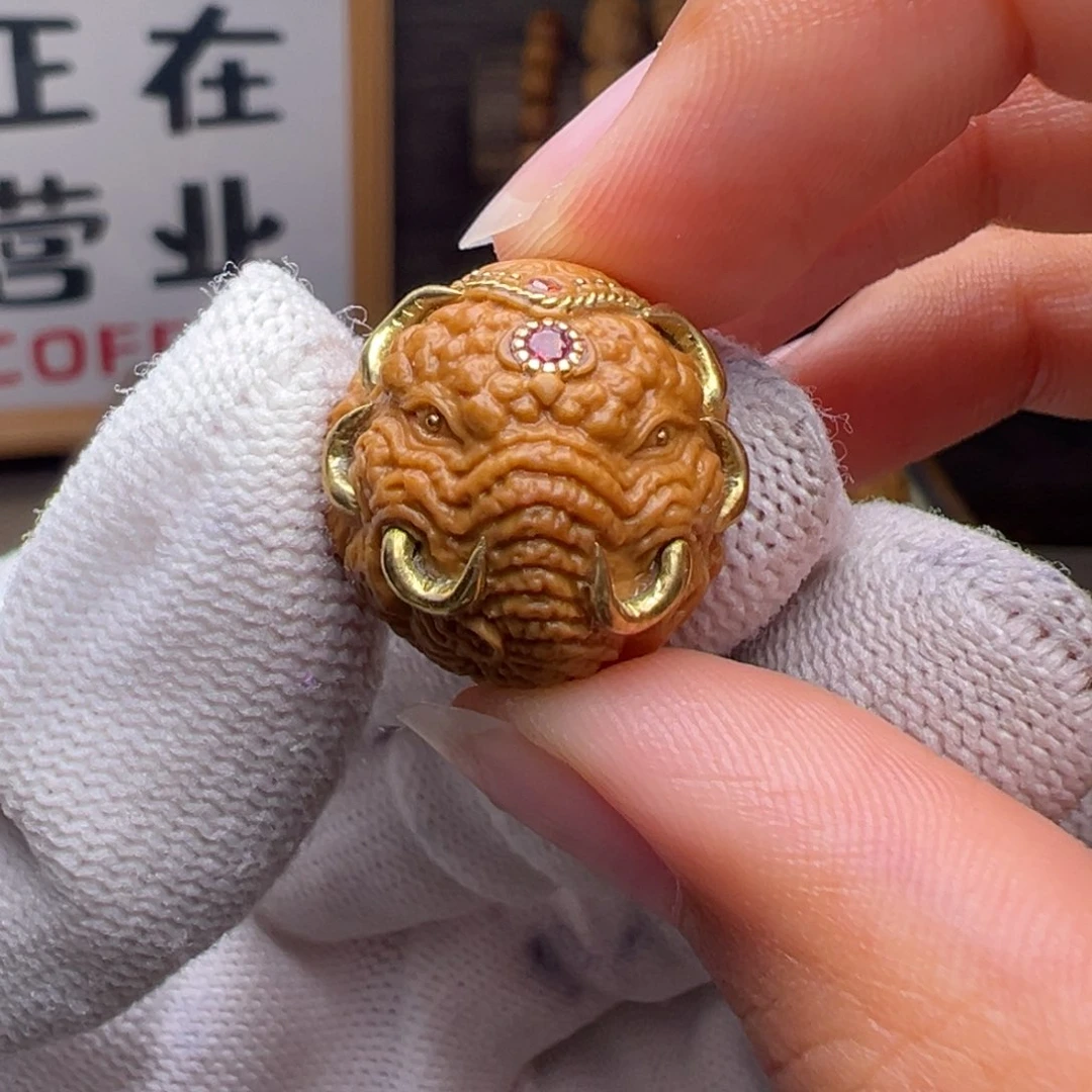 猴头核桃把件镶嵌款唐狮象神18左右尺寸全品有正常封口线