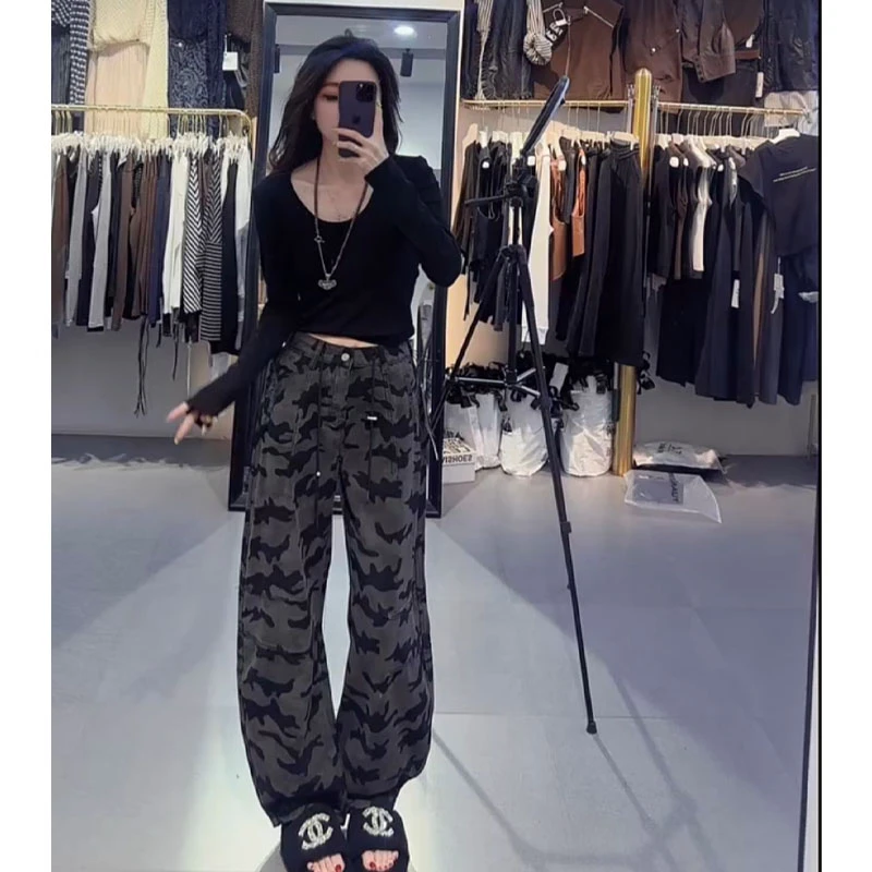 欧洲站2025秋季新款迷彩休闲裤女宽松显瘦百搭长裤哈伦裤九分裤潮