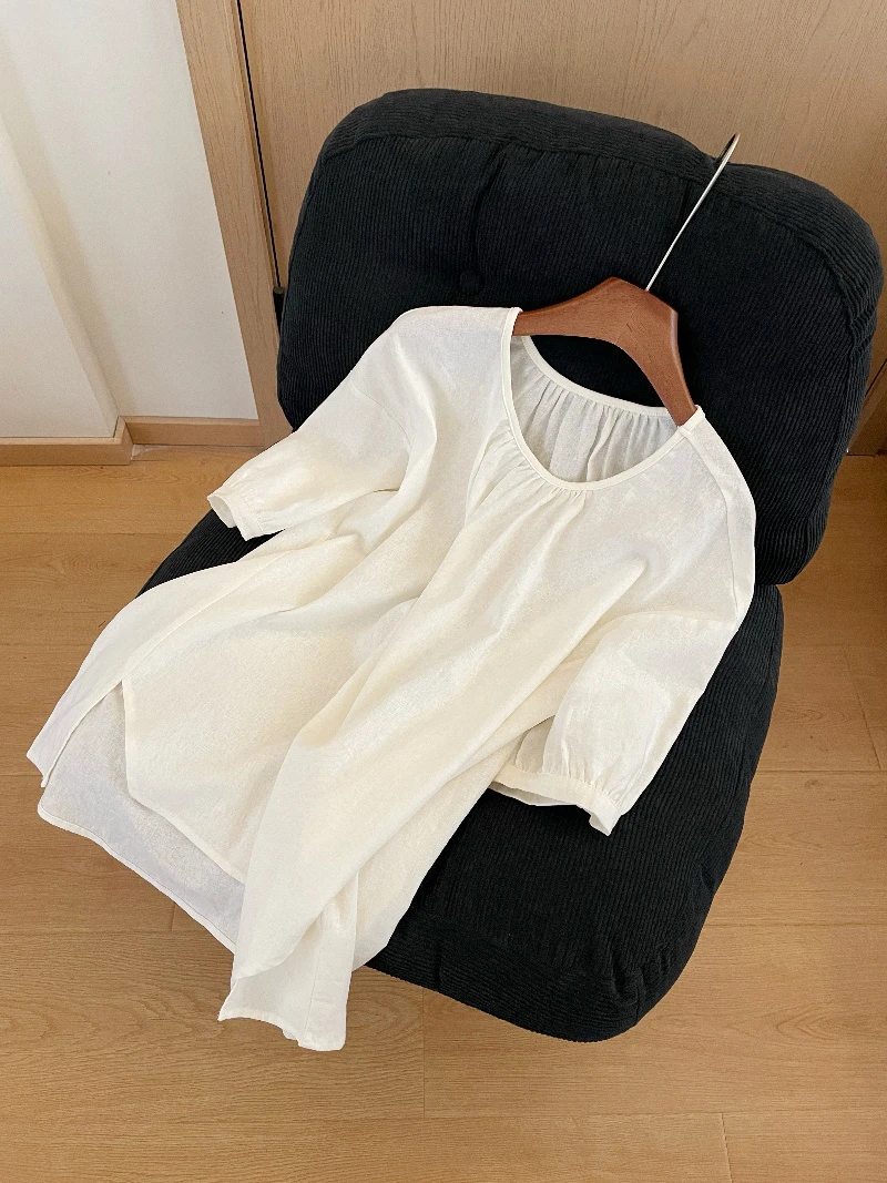 【王小姐】日系纯色棉麻 “艺术家”宽松罩衫上衣