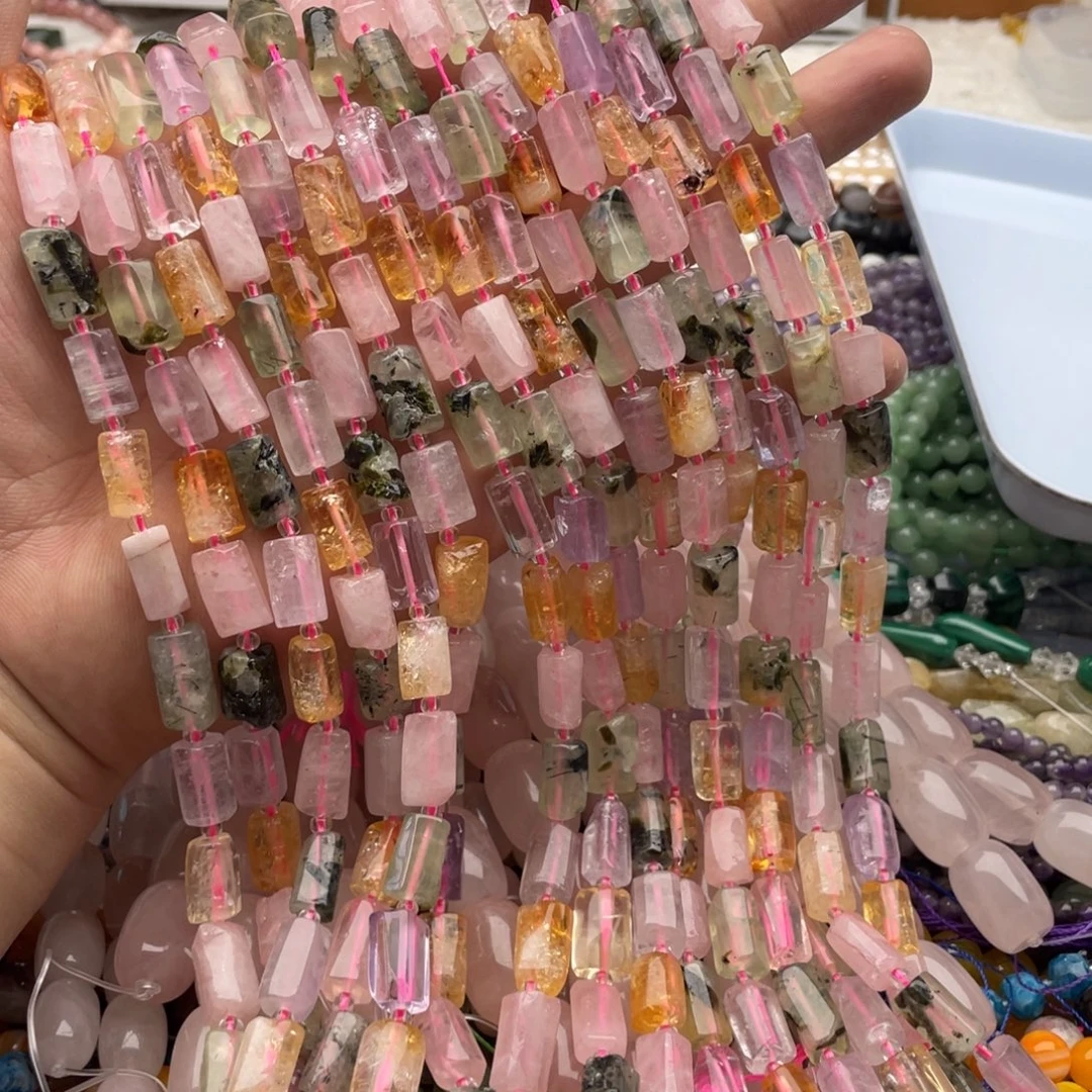 合金玛瑙/玉髓珠宝半成品一条装7*13mm多宝水晶管珠