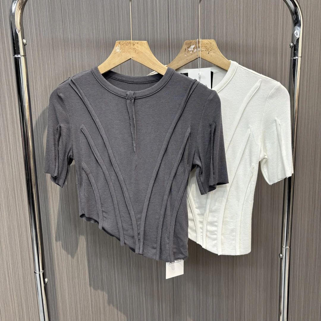 百搭圆领不规则设计柔软短T恤60979