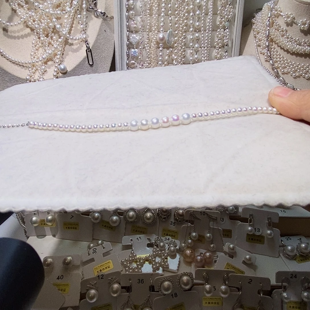 淡水珍珠银S925镶嵌手绳极光炫彩手链