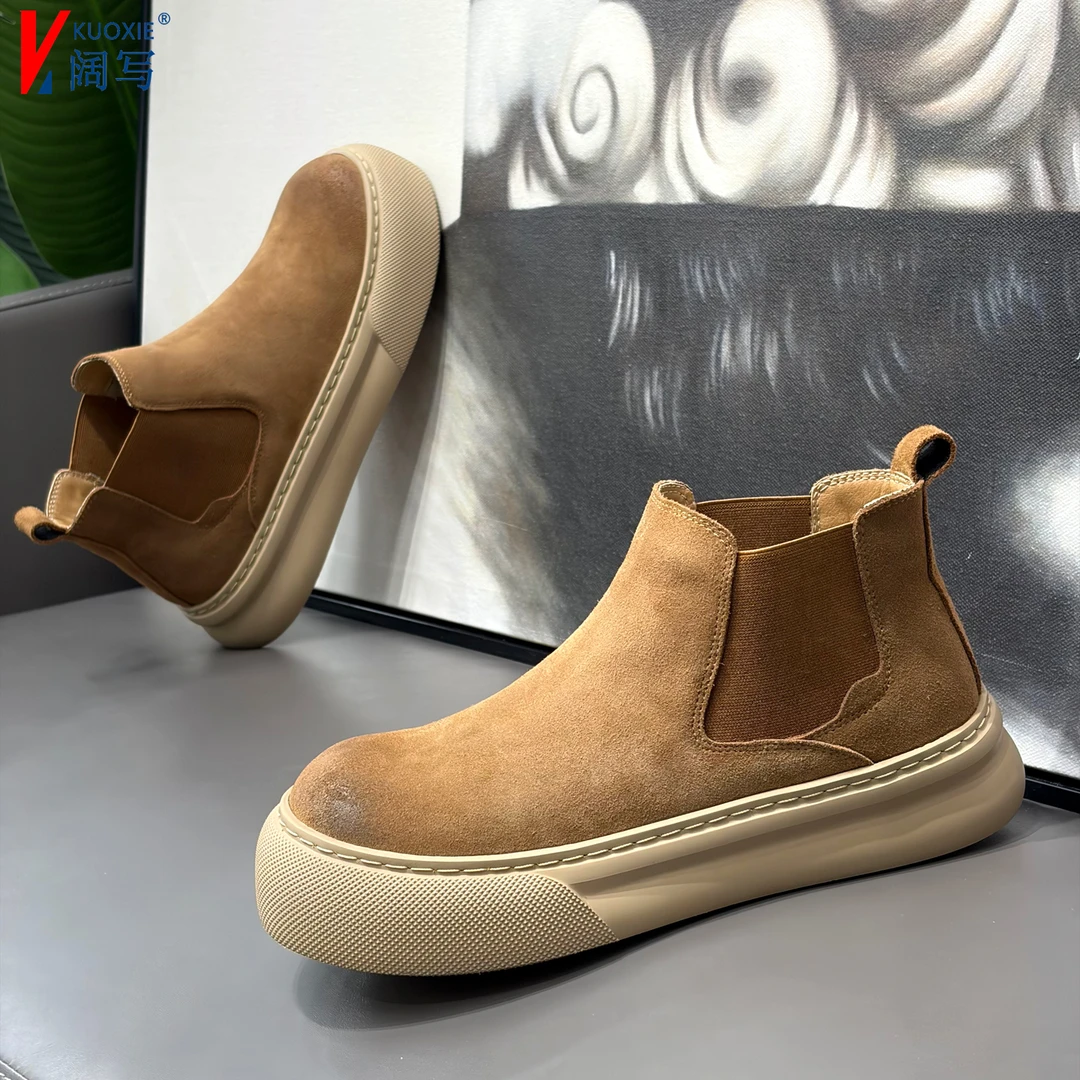 冬季新款加绒保暖一脚蹬棉鞋英伦风美式工装短靴男士马丁靴休闲鞋