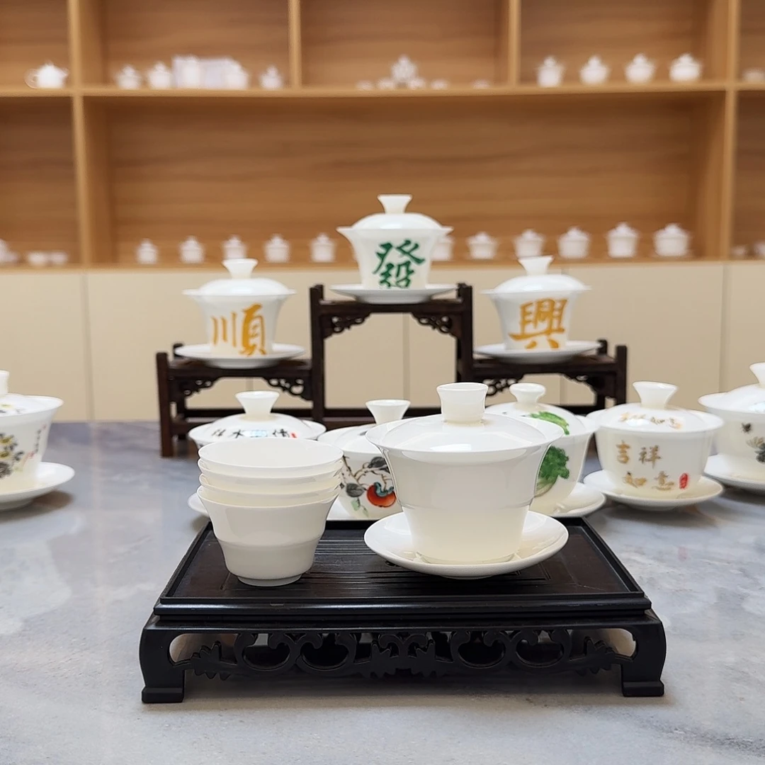 骨瓷2.8寸竹节盖碗+4个竹节杯