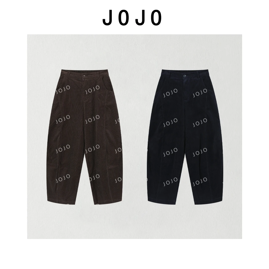 玖了个玖 2025秋季新品极简百搭立体剪裁半松紧条绒裤 2509C5646