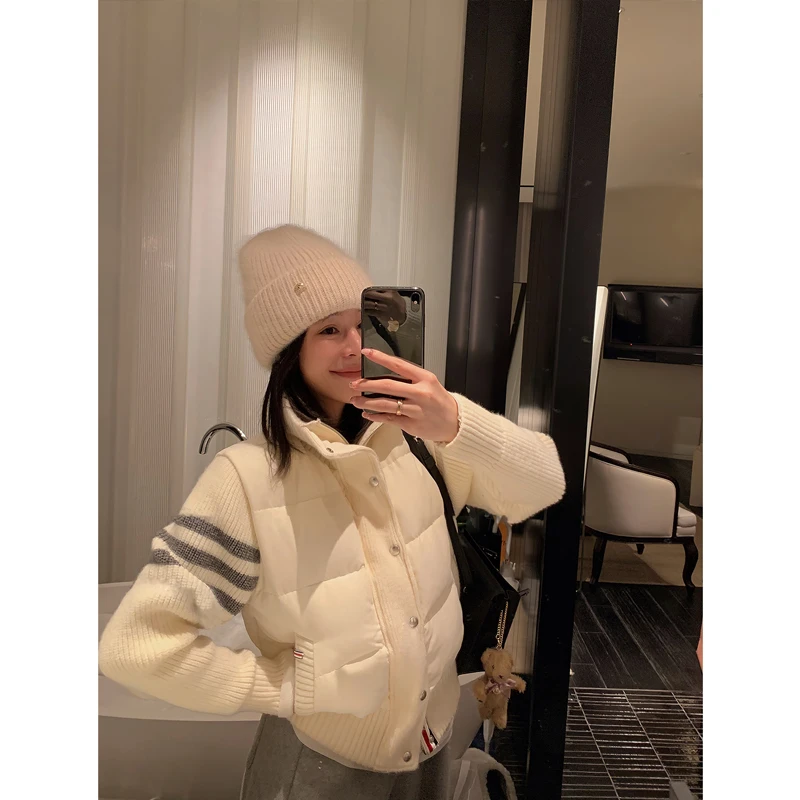 高档洋气针织拼接棉服女2025冬季新款设计感小众时尚小个子外套女