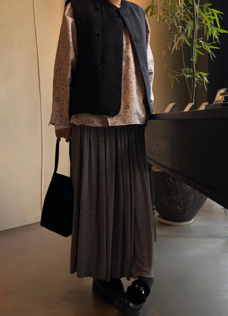 Fen姐｜【极简廓形】重磅羊毛混纺松紧腰气质优雅A字百褶半身裙18149