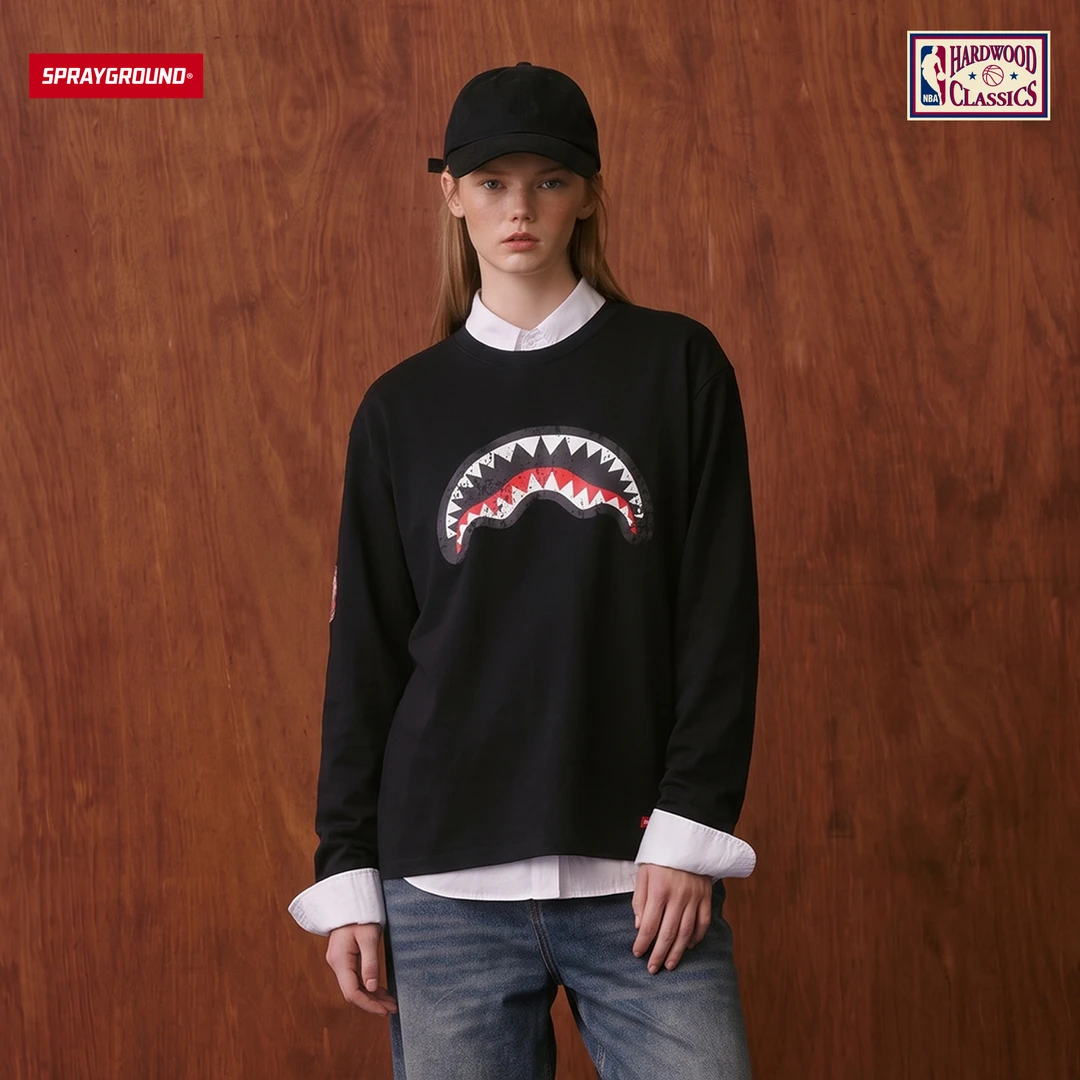 SPRAYGROUND I NBA HWC联名系列鲨鱼嘴长袖T恤复古HD NE230327