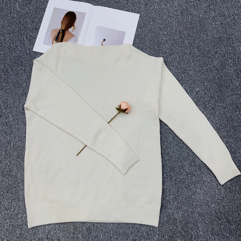 【周周家】R082羊绒纯色时尚一字领百搭长袖套休闲毛衣