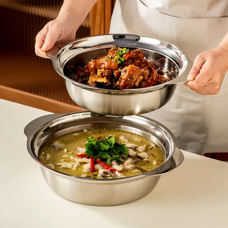 onlycook304食品级不锈钢盆家用双耳汤碗酸菜鱼大盆洗菜和面盆