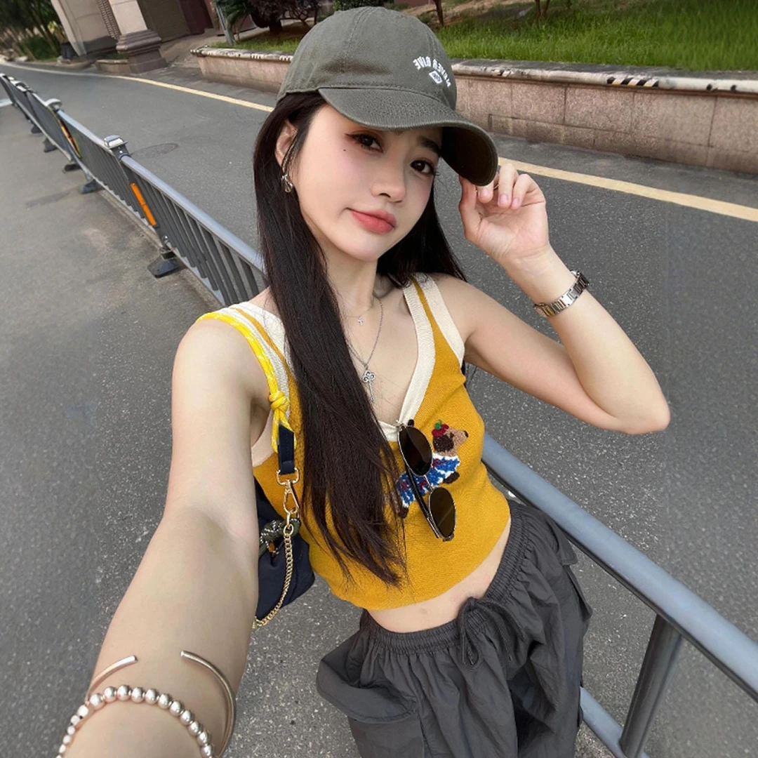 美式橘色腊肠狗吊带背心女夏外穿2025新款辣妹穿搭酷辣无袖小上衣