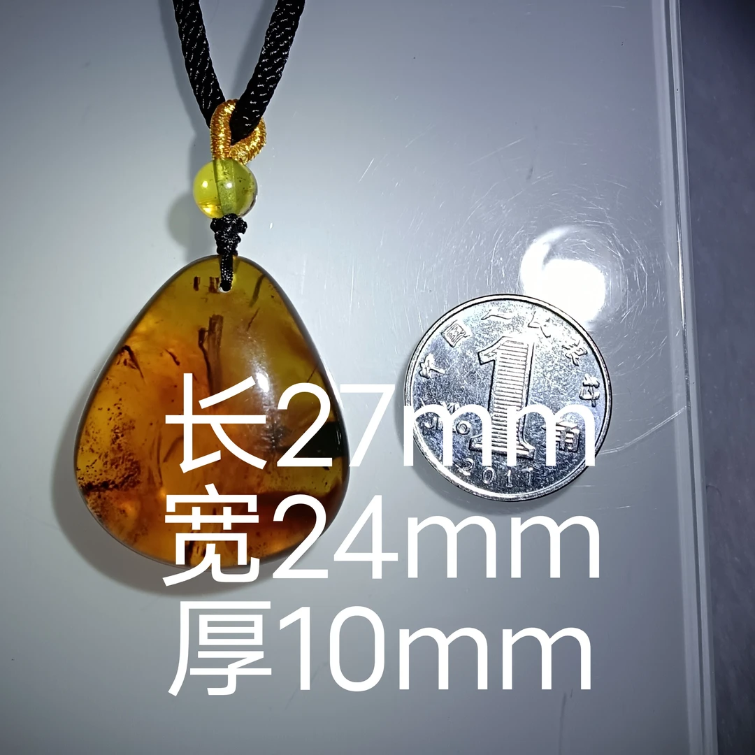 缅甸天然琥珀水滴带植物吊坠项链百搭男女同款精致复古潮流文玩