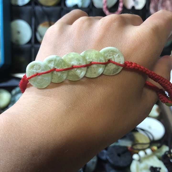 岫玉未镶嵌岫玉五帝钱手链