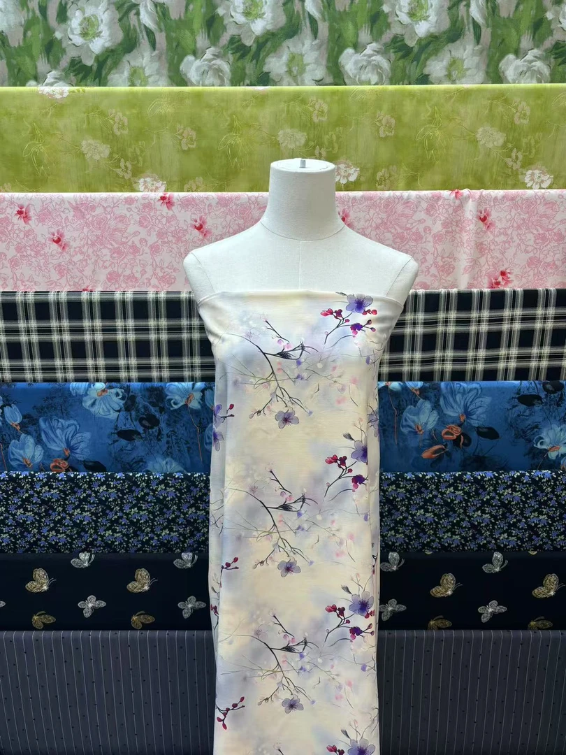 【名贵坊棉绸】重磅棉绸—紫梅印月