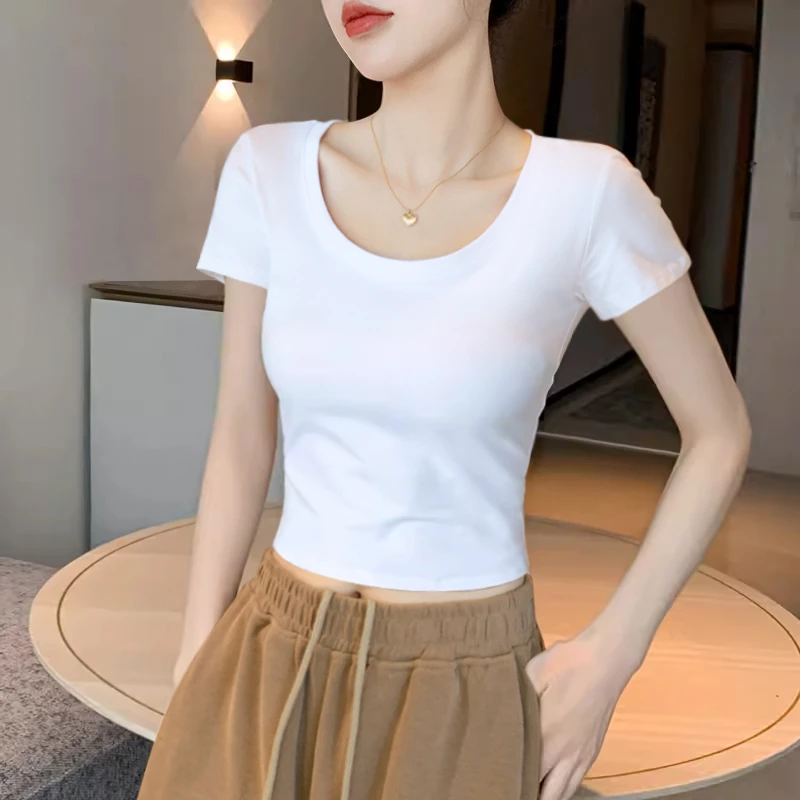 露脐上衣白色短款t恤洋气上衣女夏季短袖紧身2025年新款ins潮修腰