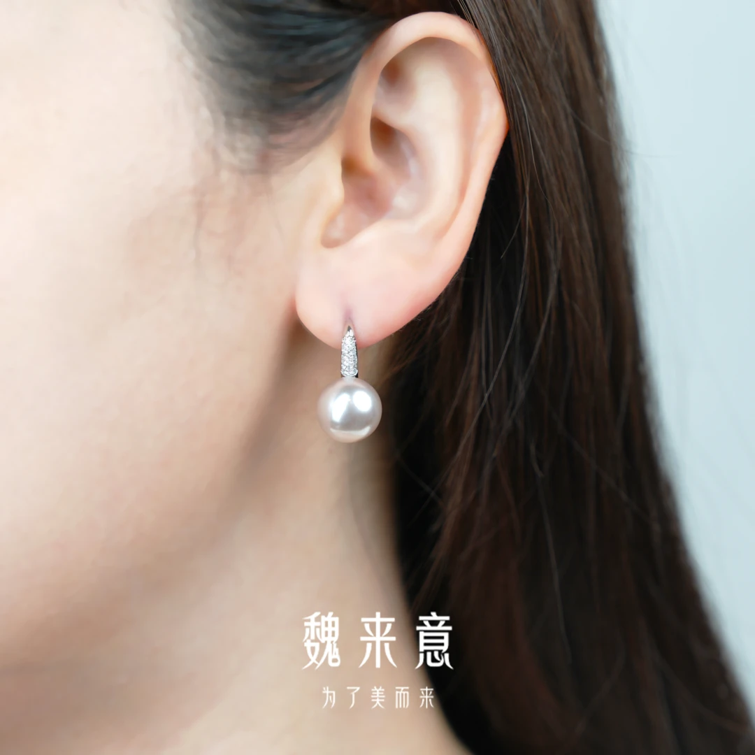 合金仿珍珠耳饰 【魏来意】镀K金正圆无暇 曼塔玫瑰公主耳钉（11mm+）