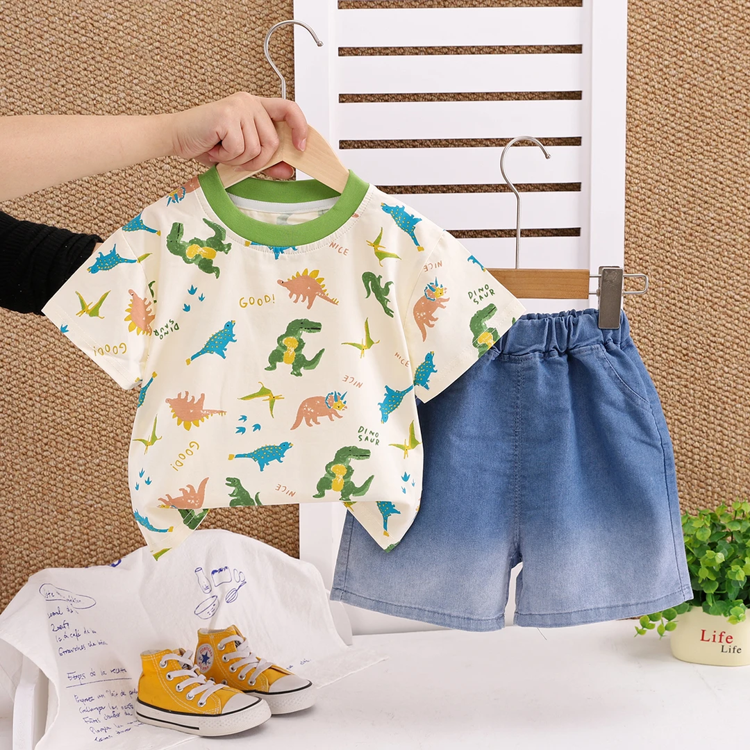 夏季男童纯棉婴儿韩版短袖套装2025新款儿童装小童洋气休闲夏季