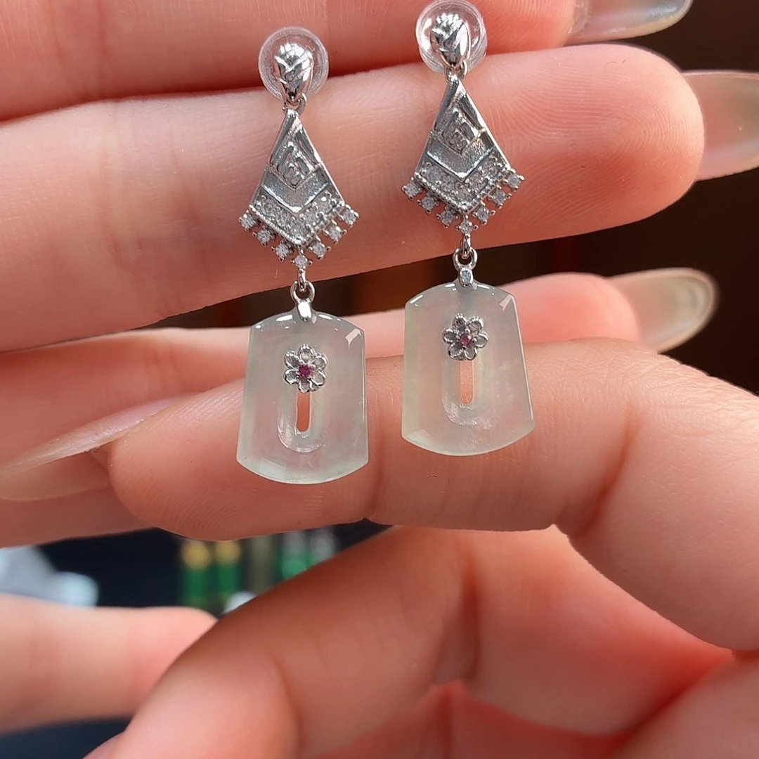 翡翠银S925镶嵌耳饰