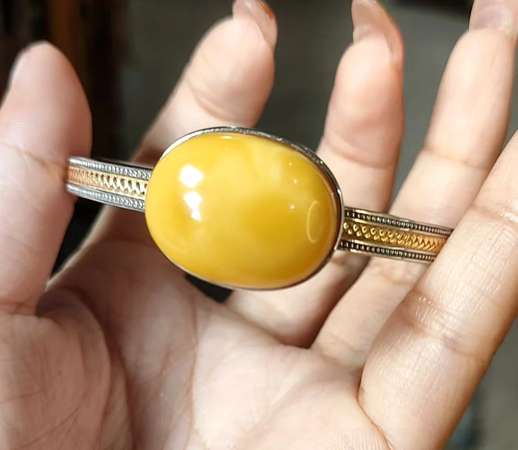 925银镶嵌蜜蜡手镯