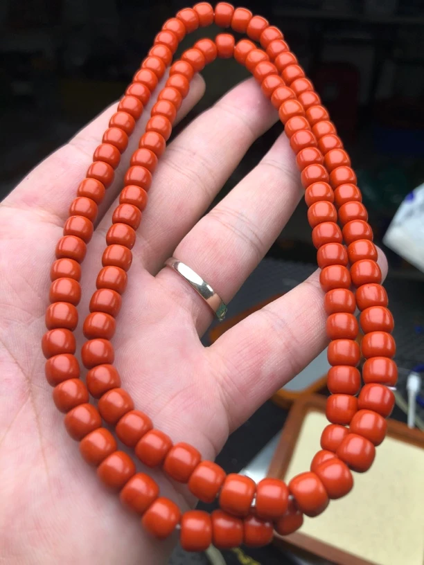337满色满肉南红老型桶珠佛珠7mm手串