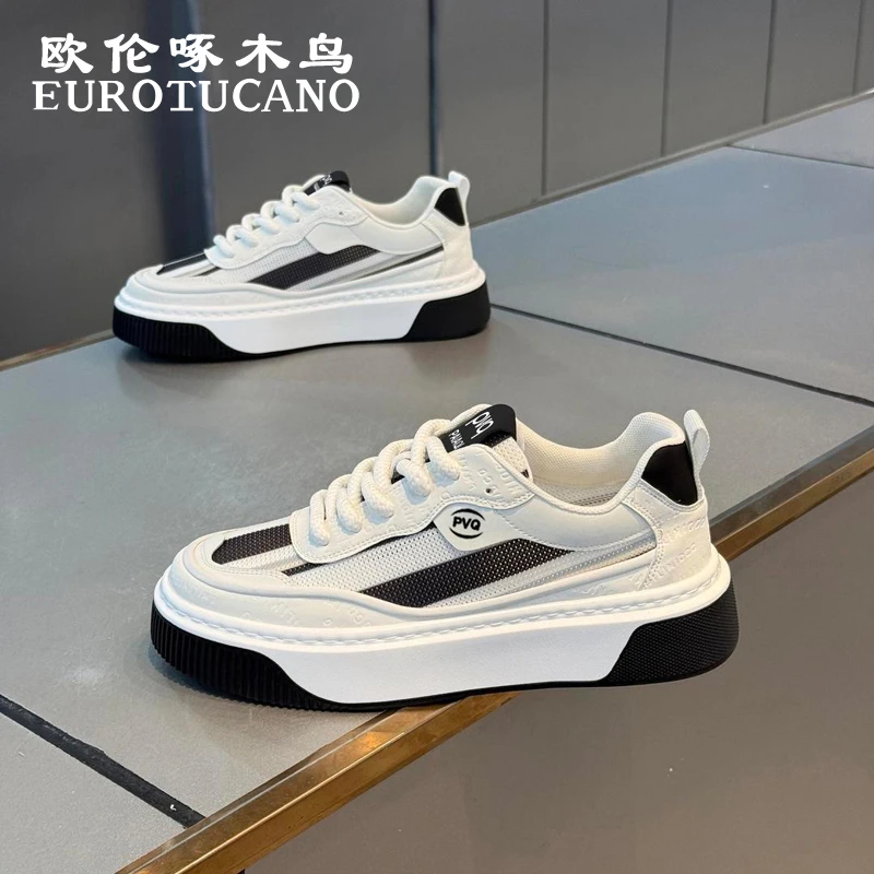 欧伦啄木鸟EUROTUCANO男鞋透气厚底运动板鞋子男款时尚休闲网面鞋