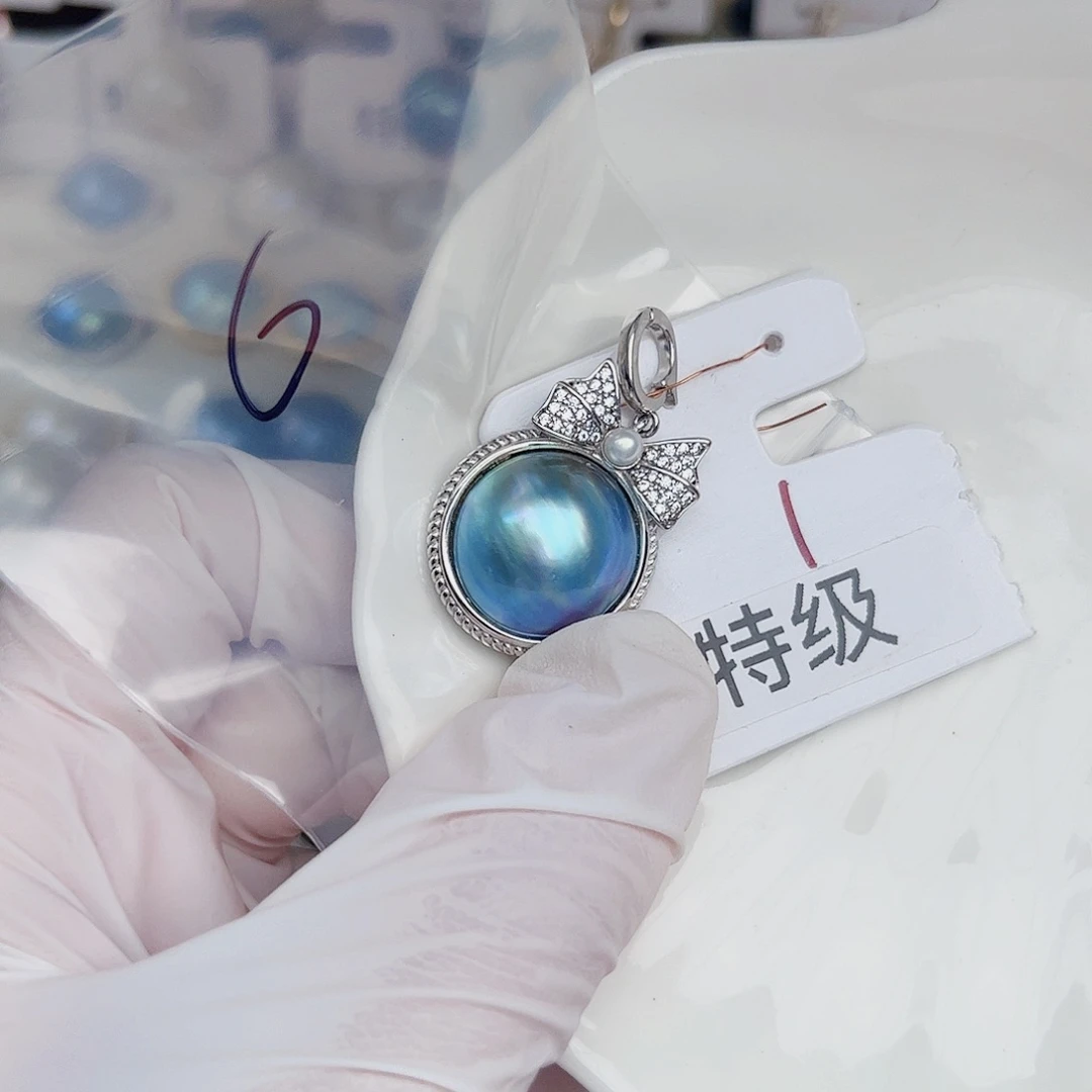 银S925镶嵌拼合珍珠（马贝珠）颈饰