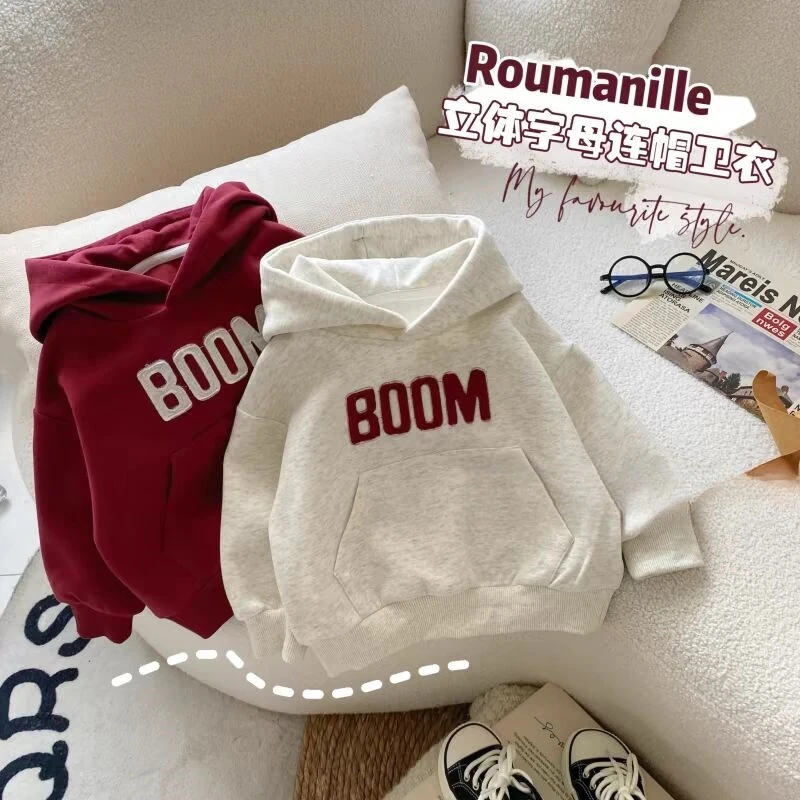 男女童2025秋季新款卫衣连帽中小童美式潮牌冬季加绒外套儿童上衣